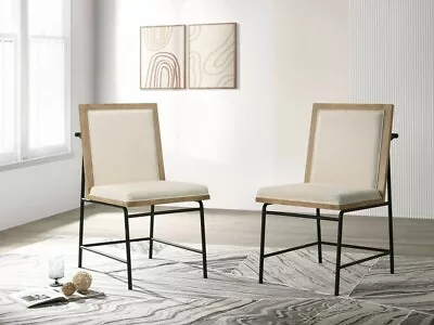 Dining Chairs Set Of 2 Modern Kitchen Cream Color Upholstered Chairs Oak Finish • $299