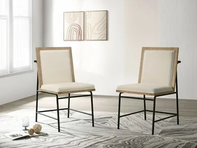 Dining Chairs Set Of 4 Modern Kitchen Cream Color Upholstered Chairs Oak Finish • $580