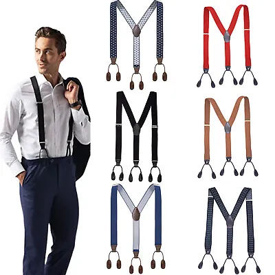 Mens Button End Suspenders 1.4 Inch Y-Back Adjustable Elastic Tuxedo Suspenders • $13.99