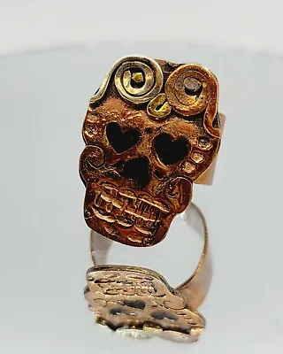 Women's Sugar Skull Mexican Biker Ring COPPER Signed Stern Size 7 Adjustable  • $44.10