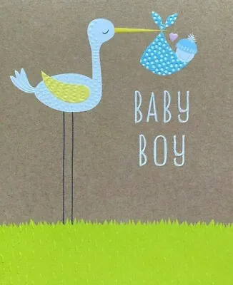  Baby Boy  Stork With Cute Baby Embossed Card From Pip And Me For Simson Cards • $5.99