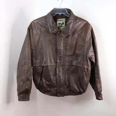 Vintage Gordon & Ferguson Men's L Brown Distressed Leather Bomber Coat Jacket • $50