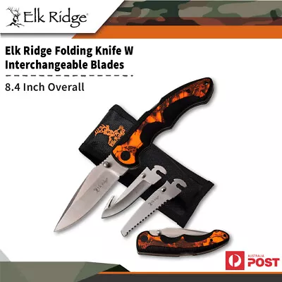 Elk Ridge Hunting 8.4  Folding Knife W Interchangeable Hook Blades K-er-942oc • $44.50