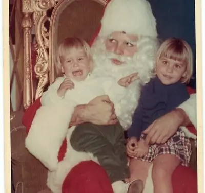 Vtg Found Photo 1970s Child Crying In Santa's Lap Christmas Picture • $7.99