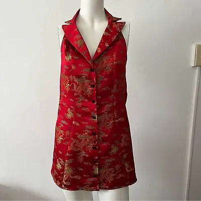 Nwt Vanessa Mooney Valentina Red Gold Dragon Asian Inspired Halter Mini Dress XS • $150