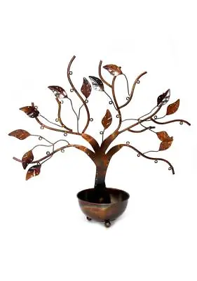 Jewellery Holder Burnt Copper Antique Jewelry Stand Storage With Bowl • £67.99