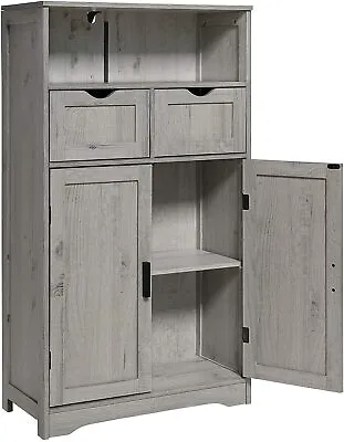 Rustic Gray Wooden Microwave Stand Floor Storage Cabinet Utility Kitchen Office • $193.90