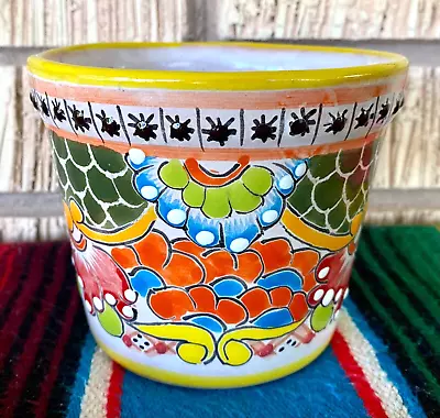 Mexican Ceramic Flower Pot Planter Folk Art Pottery Handmade Talavera #2 • $19.99