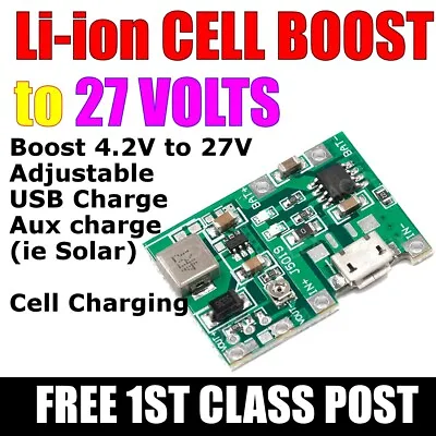 £5.99 • Buy Li-ion Cell Battery Voltage Variable BOOST To 27 Volts.  Includes BMS