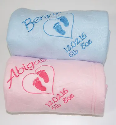 £8.99 • Buy Personalised Embroidered Baby Fleece Blanket Girls Boys Christening NewBorn Gift