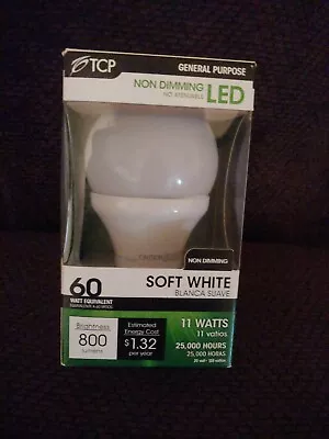 TCP 60 Watt Equivalent LED Light Bulb Non-Dimmable Soft White 2700K 800 Lumens • $5