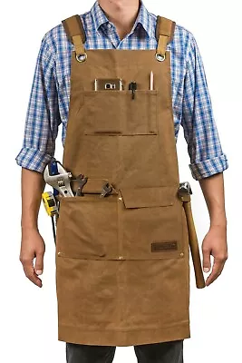 $39.99 • Buy Waxed Canvas Shop Apron Heavy Duty Work Apron With Pockets Adjustable M To XXL