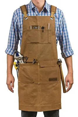 Waxed Canvas Shop Apron Heavy Duty Work Apron With Pockets Adjustable M To XXL • $39.99