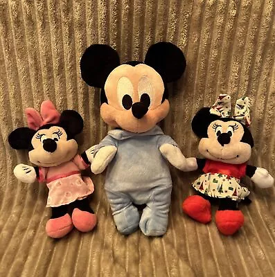 Lot Of 3 Disney Baby Plush Mickey Mouse And Pink Minnie Mouse With Rattles Look! • $24.95