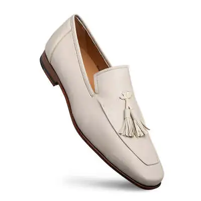 NEW Mezlan Dress Shoes Slip On Soft Leather Loafers Javea Tassel Off White Bone • $375