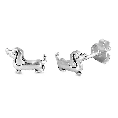 Dachshund Dog Earrings 925 Sterling Silver 6mm Unique Push Back Studs • $10.99