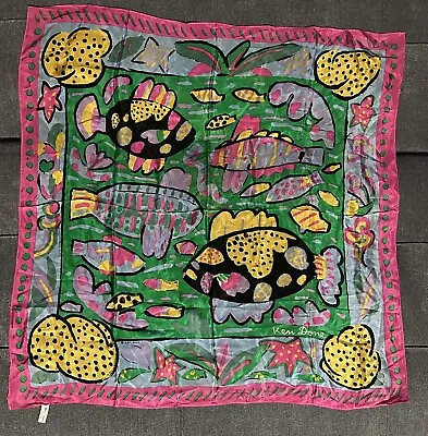 Vintage Ken Done 1985 Multi-Color Group Of Fishes Silk Graphic Art Print Scarf! • £26.05