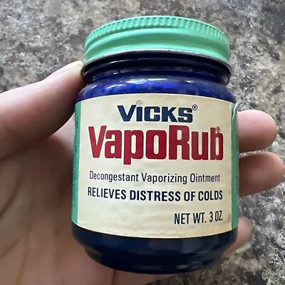 Vintage Vicks VapoRub 3 Oz Cobalt Blue Plastic Jar Green/White Lid • $12.95