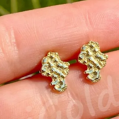 Solid 925 Italy Gold Silver Men's Real Solid Nugget 8mm Earrings Tested Quality • $23.90