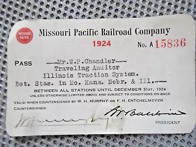 1924 Missouri Pacific Railway Company Pass For MO KS NEB & ILL • $4.99