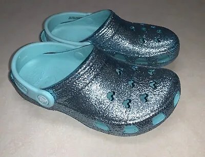 Limited Disney Parks Arendelle Aqua Glitter Mickey Mouse Crocs Women Sz 6 Men 4 • $39.99