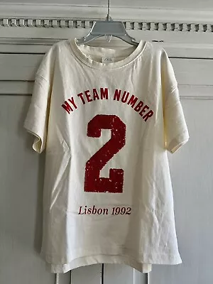 $7.99 • Buy Zara Girls Ivory Short Sleeve Tee Cotton Sequins Sz 13-14 My Team Number 2