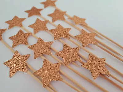 ROSE GOLD Glitter Stars Cupcake Toppers/Flags Cake Decoration Wedding/Birthday • £3