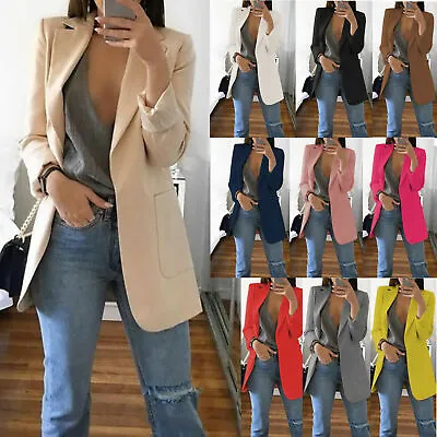 Womens Longline Blazer Suit Slim Ladies Coat Formal Jacket Slim Plus Size 6-22. • £17.63