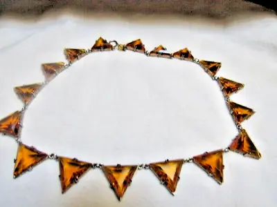 Vintage Sterling Choker Necklace Amber Faceted Crystal Triangles Czech ? • $75