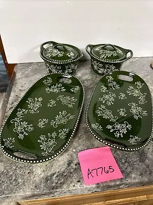 6pc Temptations Floral Lace 16oz Soup Bowls Lids Sandwich Plates Tray Green • £42.71