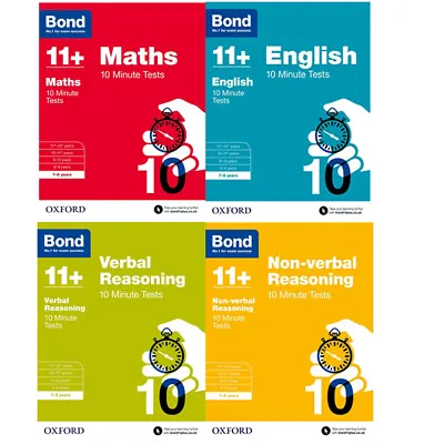 Bond 11+:10 Minute Tests7-8 Years Bundle EnglishMathsNon-verbal 4 Books Set • £17.69