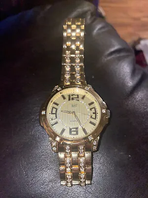 Techno Pave WR 8344 S Men's Hip Hop Iced Out Bling Diamond Watch - Gold/Black • $30