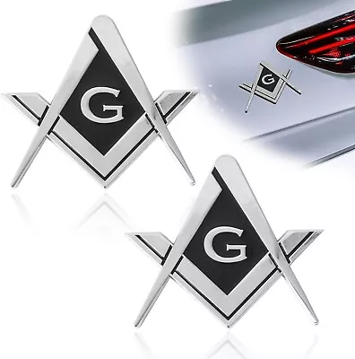 2Pcs Masonic Car Emblem 2.75  Compass Auto Truck Metal Decal Mason Square Auto • $10.13