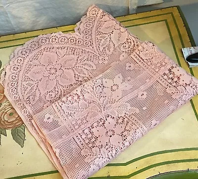 Gorgeous Vintage Light Pink Rose Color Floral Pattern Lace Window Valance 58.5” • $17.99