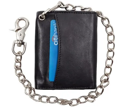 Mens Genuine Leather Biker Truck Motorcycle Chain Wallet With RFID Blocking • $21.99