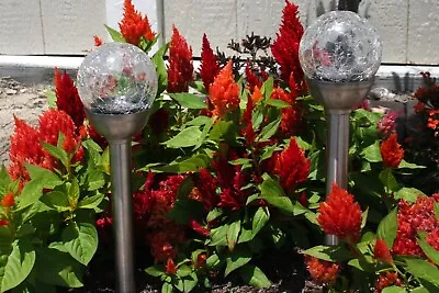 4-Pk Outdoor Stainless Steel Solar Glass Crackle Ball Light Color Changing LED • $22.99