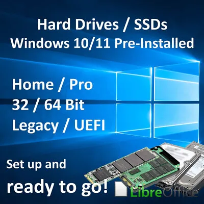 Hard Drive / SSD Windows 10 11 Pre-Installed Home Pro 32 64 Bit Desktop Laptop • £12.95