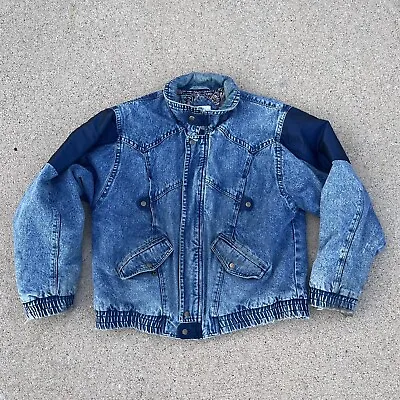 Vintage 80s 90s Denim American Weekend Aztec Patchwork Hip Hop Cargo Jacket XL • $34.99