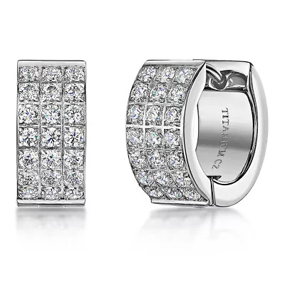 Titanium Earrings Multi Stone CZ Three Row Polished Earrings • £29.99