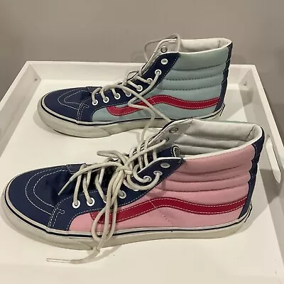 Vans Sk8-Hi Sneakers Blue Pink White Hi Tops T375 Size US8 Women US9.5 • $49.95