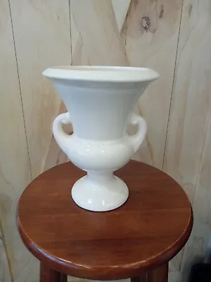 Vintage 1996 Haeger Pottery 9  Gloss White Trophy Style Vase  • $34.99