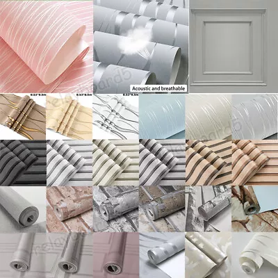 Embossed Grey Silver Glitter Wallpaper Metallic Stripe Feature Wall Papers Decor • £6.99