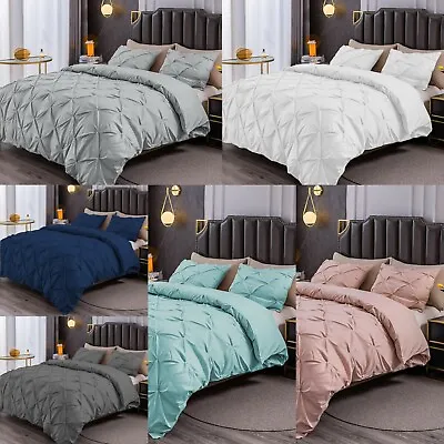 Luxury 100% Egyptian Cotton Pintuck Duvet Cover Set Bedding Set Double Superking • £27.99