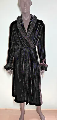 Jasmine Rose Signature Black Velvet Fur Trim Women’s Long Robe Belt Size XL • $34
