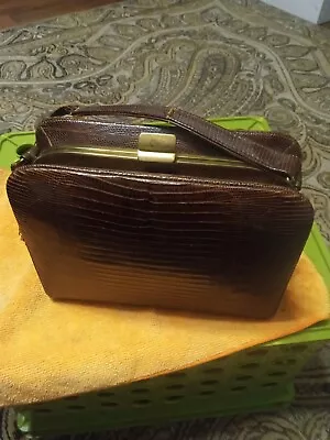 Vintage Revits Brown Lizard Skin Box Purse-Handle Needs Repair • $8
