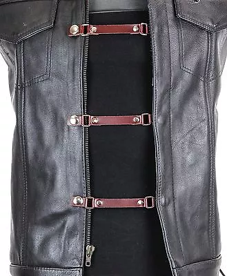 2 Set Brown Leather 1/2  Wide Vest Extender Extension For MC Jacket Bikers Vest  • $10.99