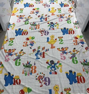 Vintage Sesame Street Twin Flat Bed Sheet Numbers Counting Muppets Cutter Fabric • £14.45