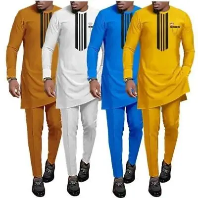 2023 African Men Dashiki Long Sleeve 2 Piece Set Traditional Africa Clothing Str • $36.89