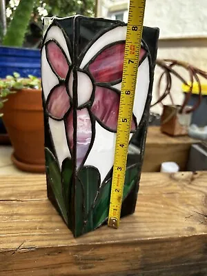 $27.50 • Buy Stained Glass Flower Design Candle Cover Hurricane 8”H, Double Sided
