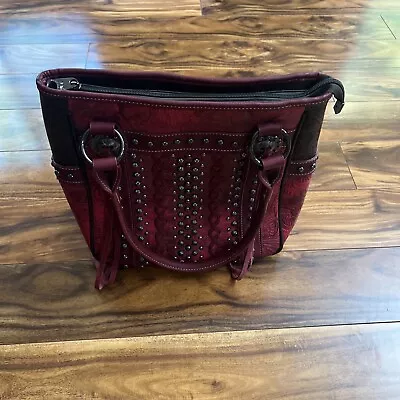 Montana West Large Red Tote Purse Southwestern Design Studs And Leather Lacing • $43.96